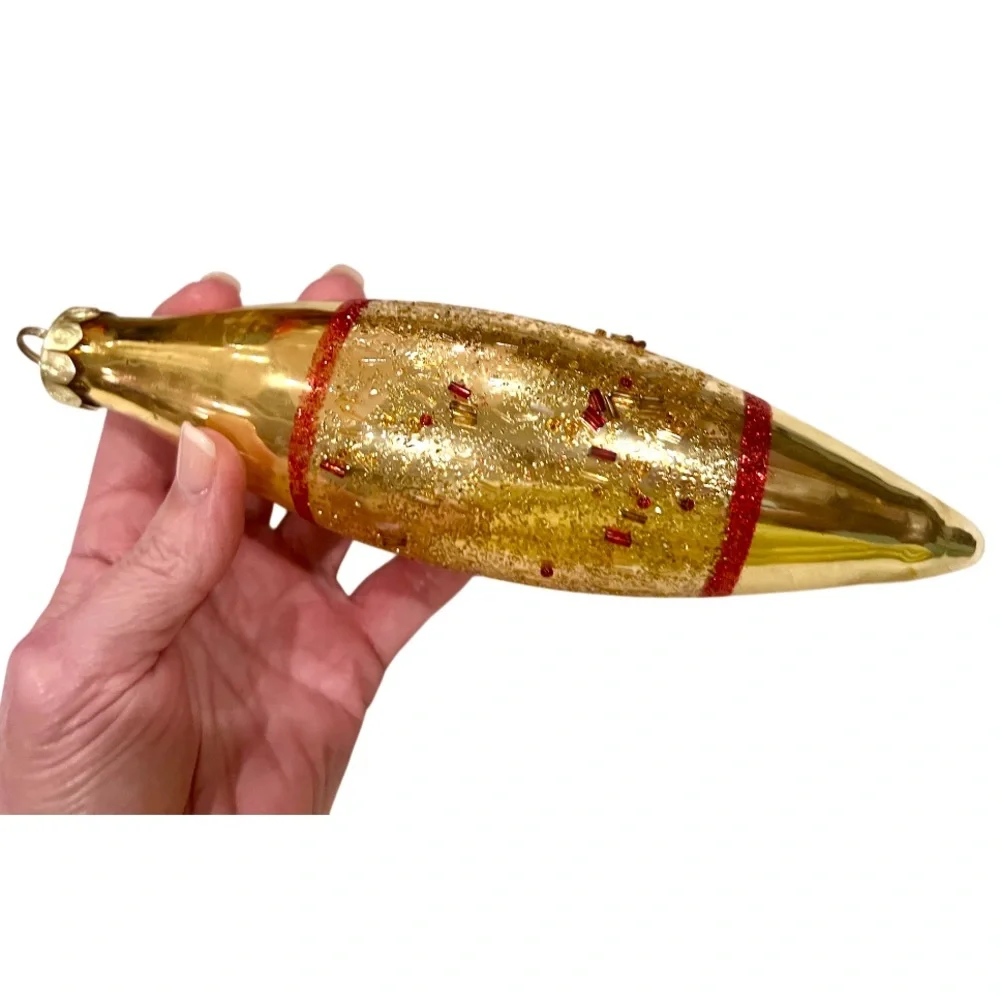 Oversized Vintage Germany Gold Icicle Ornament ✨ 1950s Mercury Glass